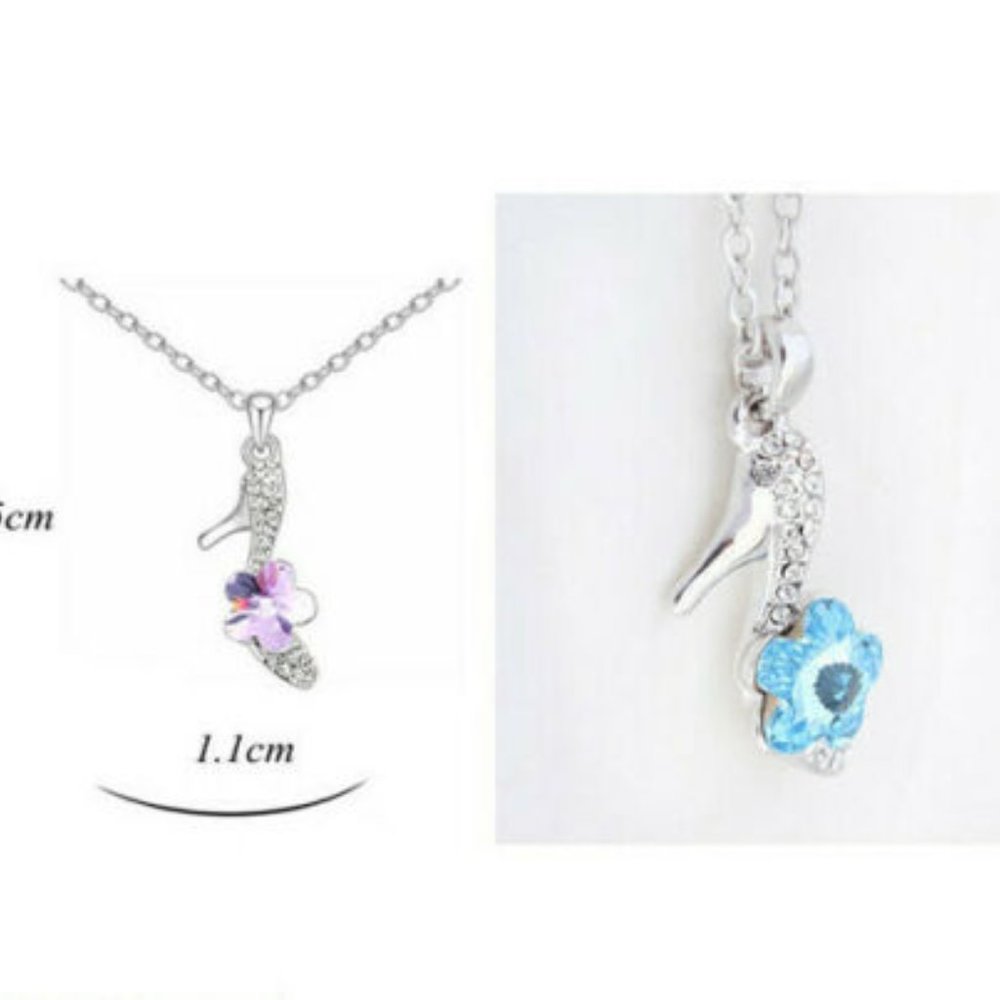 Necklace High Heel Shoe Hot Pink Flower Pendant - Picture 3 of 4